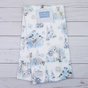 Kitchen Dish Towel Snowy Forest Winter Animals Bunny Deer Birds Dual Purpose